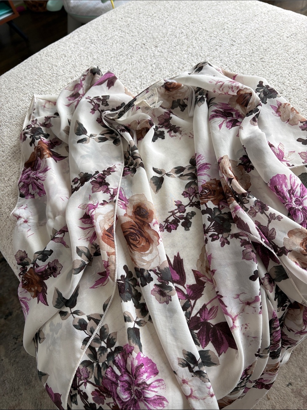 emory park Floral Open-Front Kimono Cardigan in Cream with Pink & Brown Roses